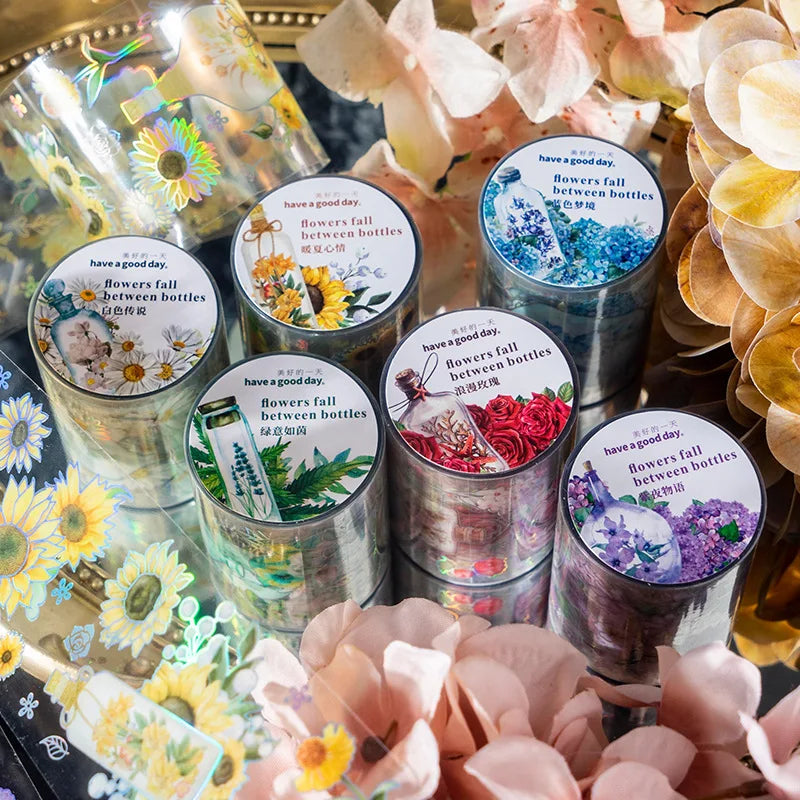 PET Adhesive Tape Flower Pendant Series Laser Flower DIY Hand Tent Guka Decorative Paste 6Models
