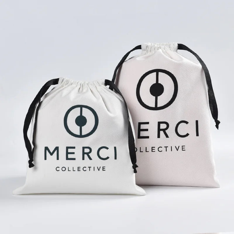Wholesale Customized Logo Print Drawstring Shoe & Jewelry Pouch Canvas Cotton Gift Bag Dust Cover Handmade Wholesale Dust Bags
