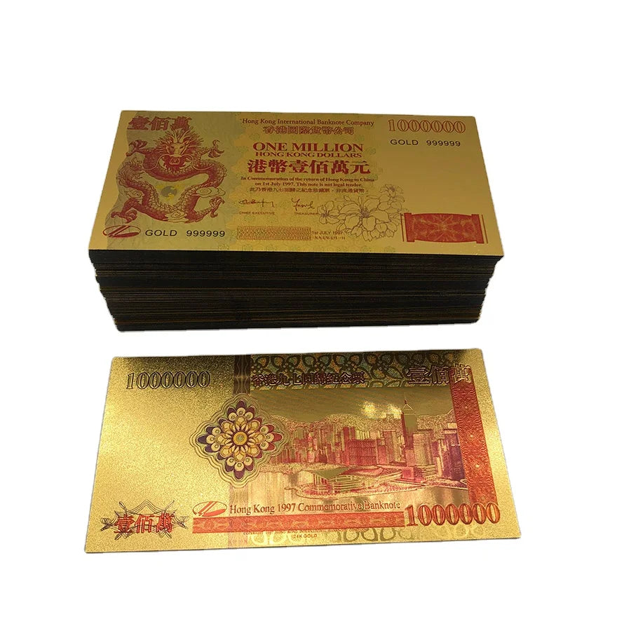 Hong Kong Money Dragon One Million Yuan Bill 24k Gold Plated Foil Banknote