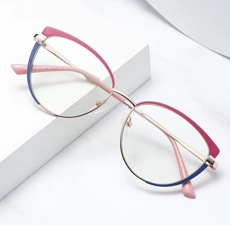 Female Cat Eye Anti-Blue Light Blocking Eyeglasses Lunette De Soleil Office Computer Eye Protection with Metal Frame