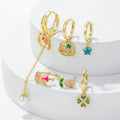 New Design Luxury Zircon Bow Earring Set 18K Gold Plated Brass Earrings Fashion Jewelry Flower Animal 6-Piece Earrings for Women