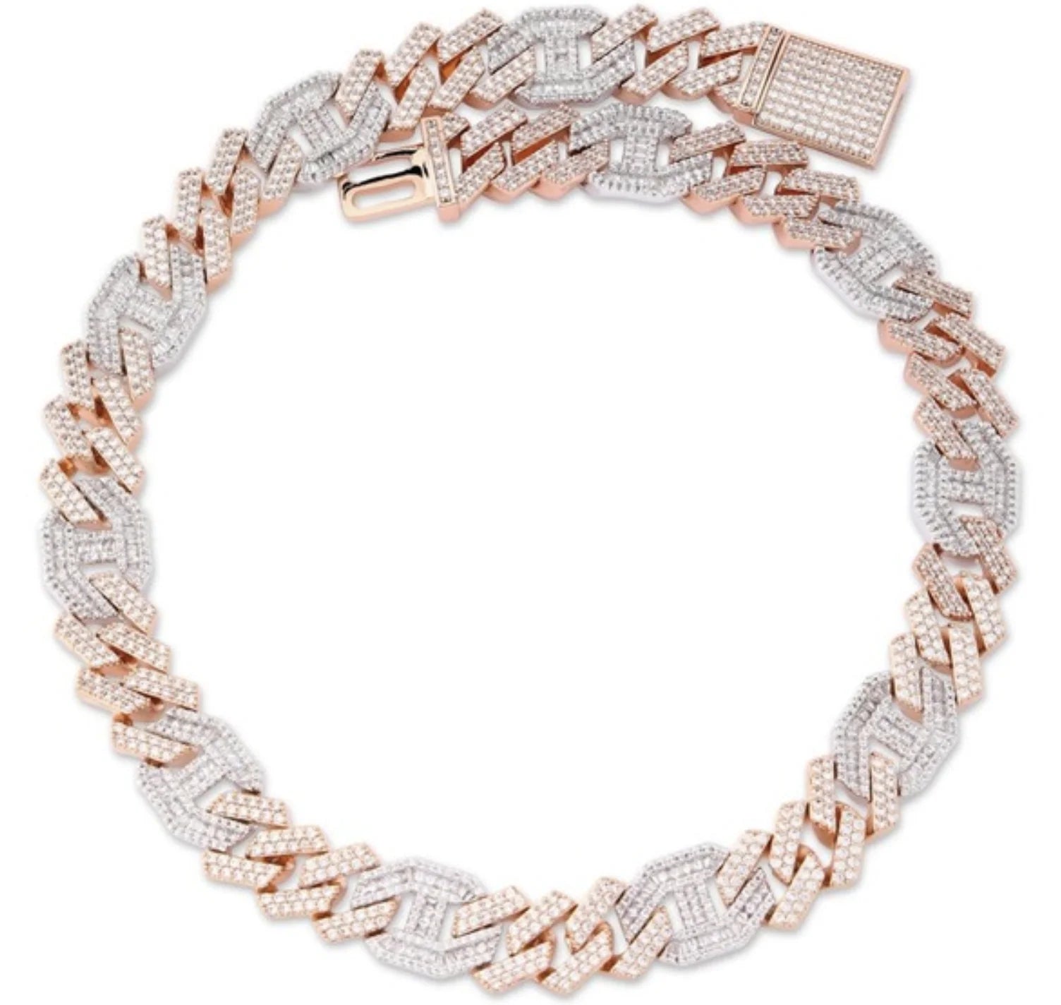 2019 Newest Iced Out Prong Setting Men's Miami Cuban Link Chain Symbolical 15mm Two Tones Rose Gold Chocker Cuban Linked Chain