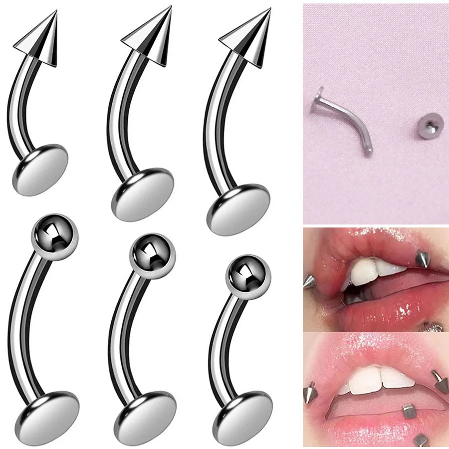 Hip-hop Artist Accessories Flat Base Bending bar Lip Ring Australian Gem Women's Eyebrow Ring Stainless Steel Piercing Jewelry