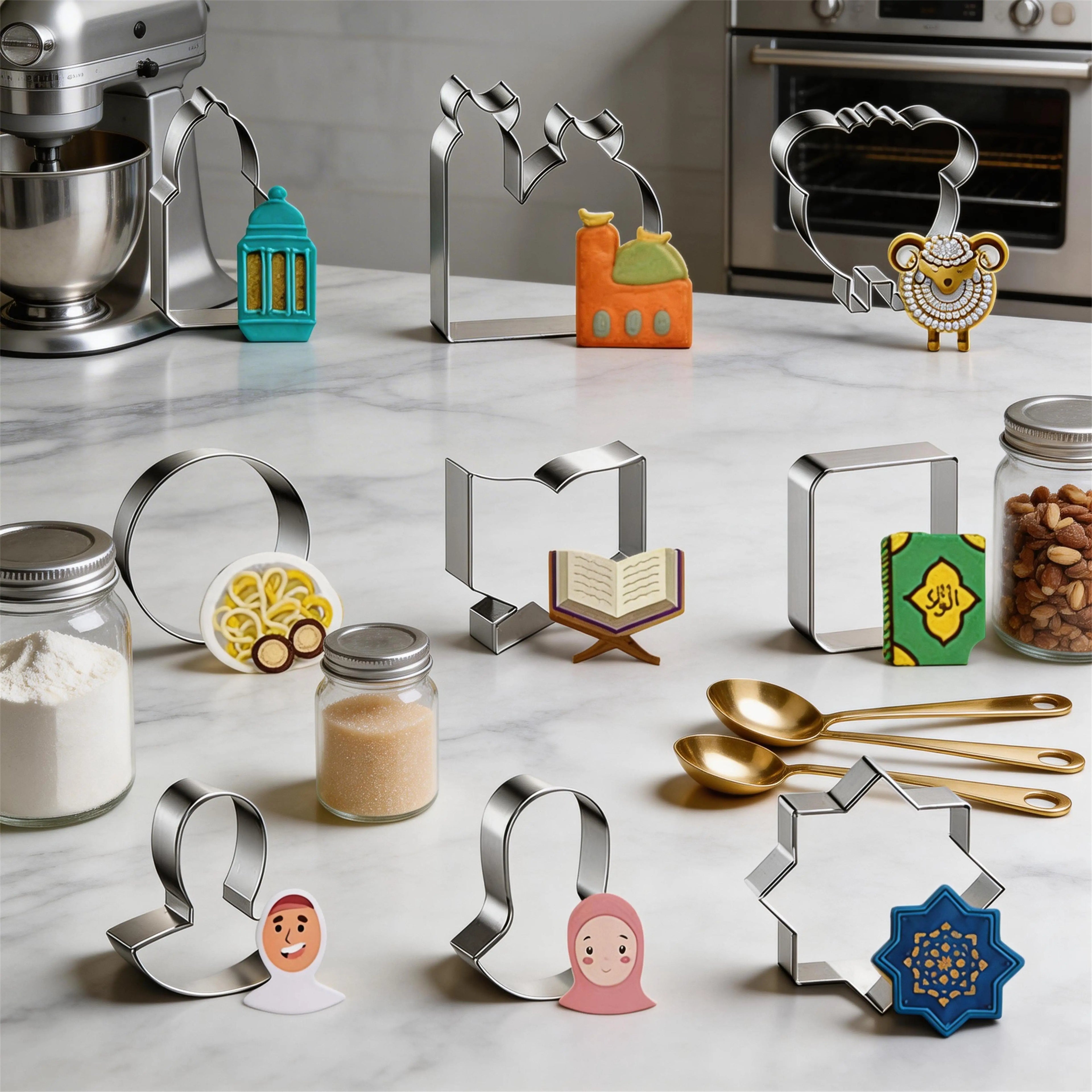 Ramadan Eid Cookie Cutter Stainless Steel Islamic Biscuit Fondant Mold Moon Lantern Camel Shape DIY Baking Tools OEM ODM Custom