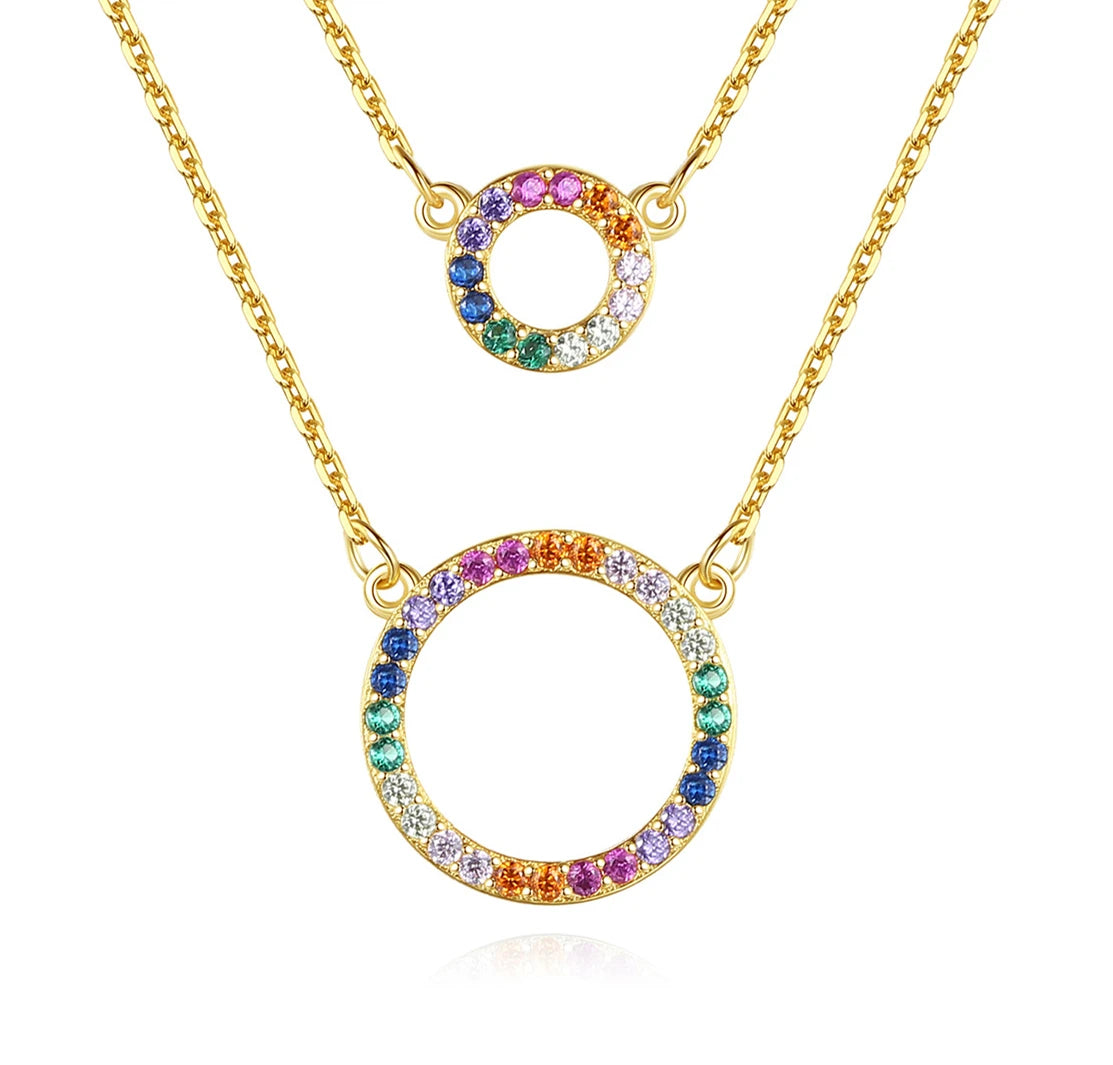 Daidan Multilayer Necklace Gold Micro Pave 18K Gold Plated Colorful Cubic Zirconia 925 Sterling Silver Necklace