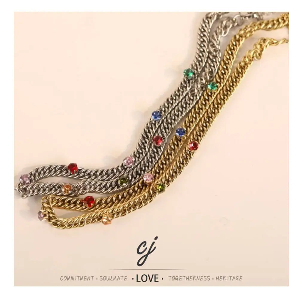Carline Engagement Unisex 18K Gold Plated Stainless Steel Zircon Geometric Vintage Cuban Chain Pendant