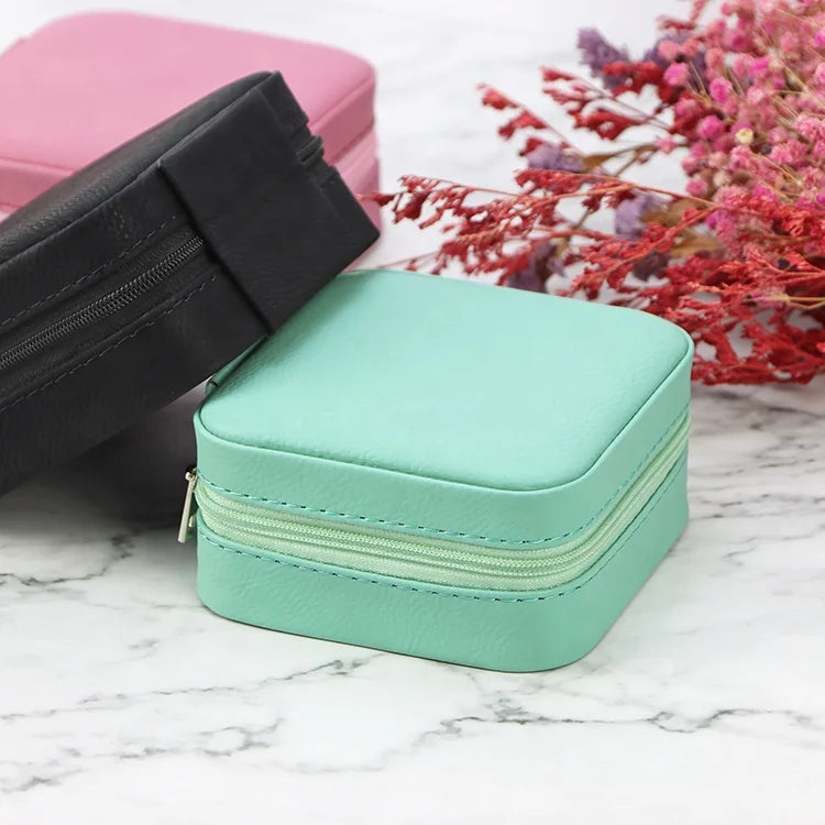 Custom Travel Small Ring Storage Organizer Case Jewelry Box Packaging Luxury Laser Engraving Blank Pu Leather Jewelry Gift Box