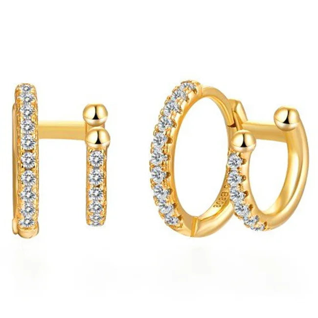INS Sterling Silver 925 Needle Gold Plated Double Layers Zircon Earrings Micro Inlaid Zircon Circle Earrings Jewelry