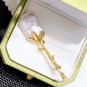 New Cool Glow Baroque Square Bead Brooch Special Offer Natural Freshwater Pearl Leaf Design Engagement Gift Jewelry