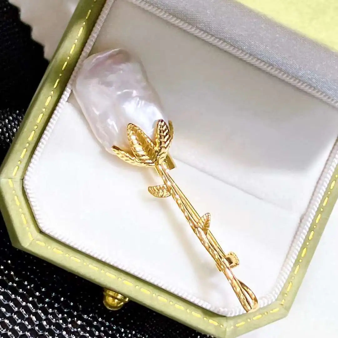 New Cool Glow Baroque Square Bead Brooch Special Offer Natural Freshwater Pearl Leaf Design Engagement Gift Jewelry