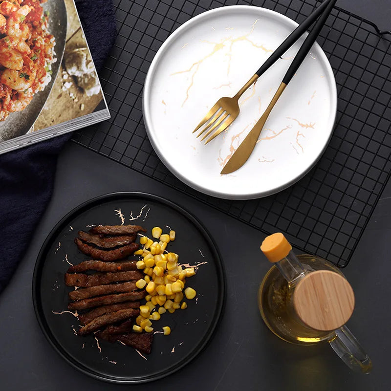 Nordic Wind Marble Plate Eco-Friendly Household Ceramic Western Platter Steak and Breakfast Tray for Jewelry Storage