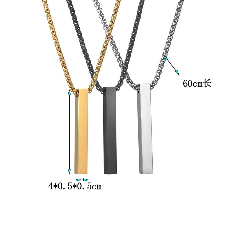 Boho Four Sides Engraving Rectangle Bar Choker Necklace Stainless Steel Personalized Bar Custom Name Necklace Women Men Gift