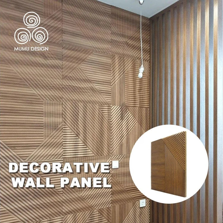 MUMU 3D Unique Design Decor Straight Groove Divide Space Interior Hotel Suits Real Wood Slatted Wall Panel