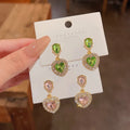 S925 Silver Needle Shiny Zircon Diamond Earring Pink Green Heart Earrings Fashion Luxury Drop Earrings Women Jewelry