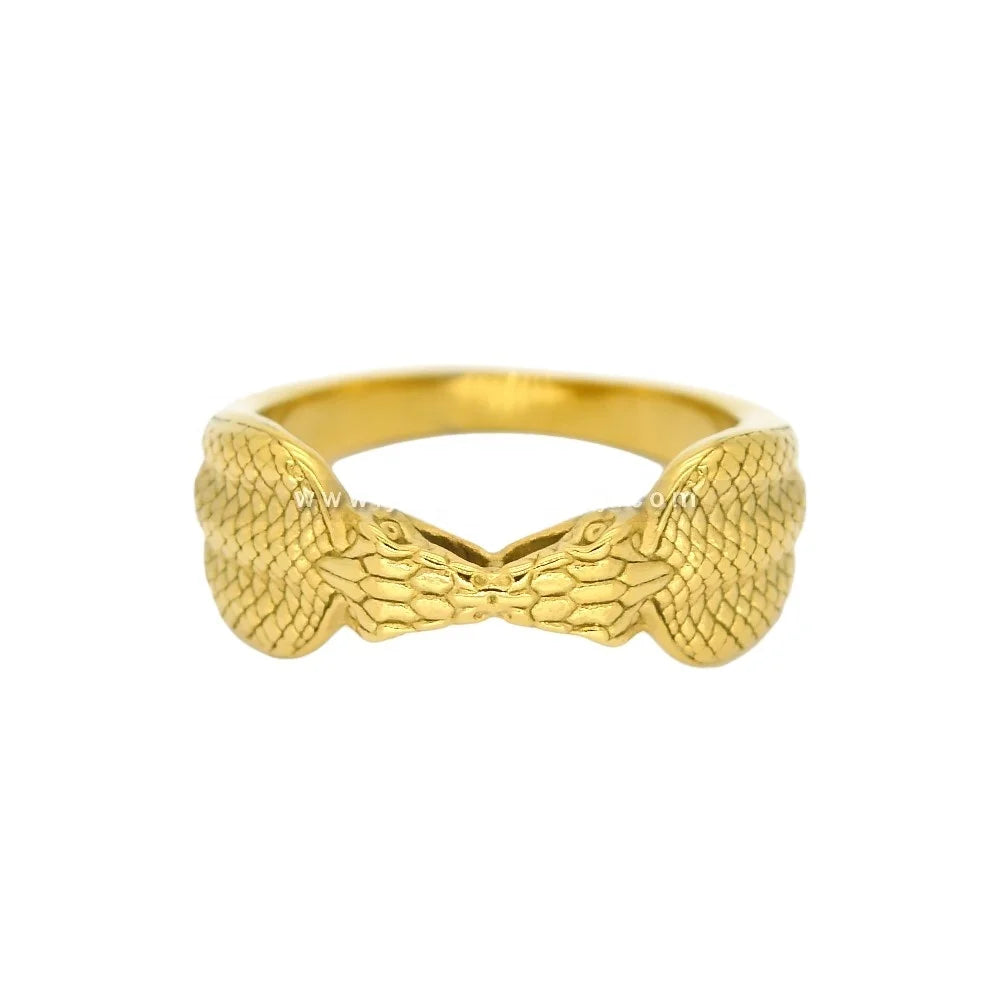 Costume Fancy Gold Rings Stainless Steel Double Head Snake Bone Gold Plated Couple Rings