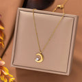 Wholesale No Fade Stainless Steel 18k Gold Fashion Jewelry Simple Vintage Moon Crystal Pendant Necklace