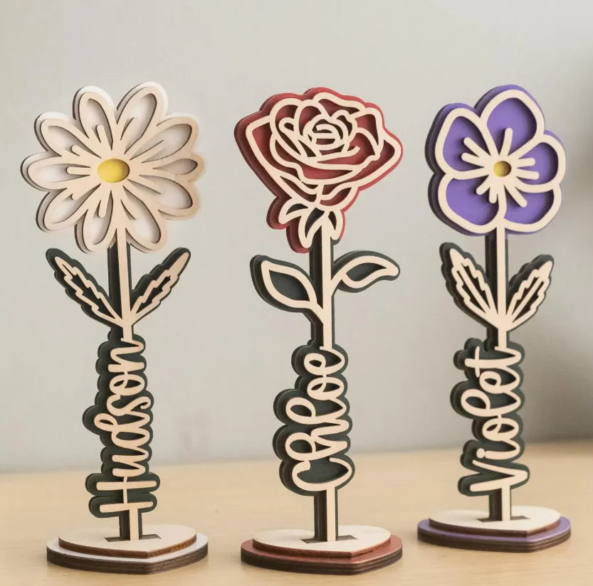 Personalized Eco-friendly Engraved Wooden Flowers Crafts for Home Decor and Mother's Day Gifts