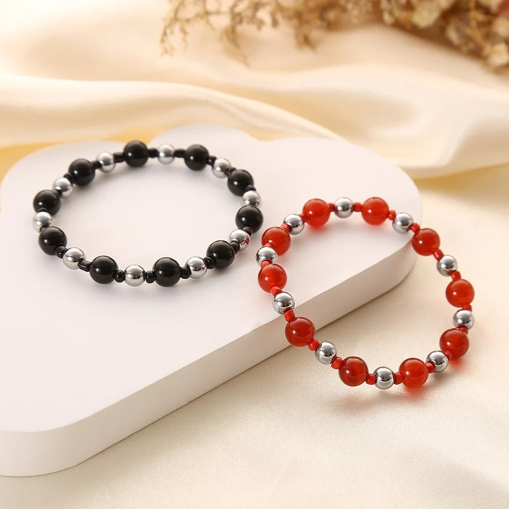 Natural Stone Glass Crystal Black Onyx Agate Bead Bracelet Blue Tiger Eyes Hematite Spacer Bead Bracelet for Anniversaries