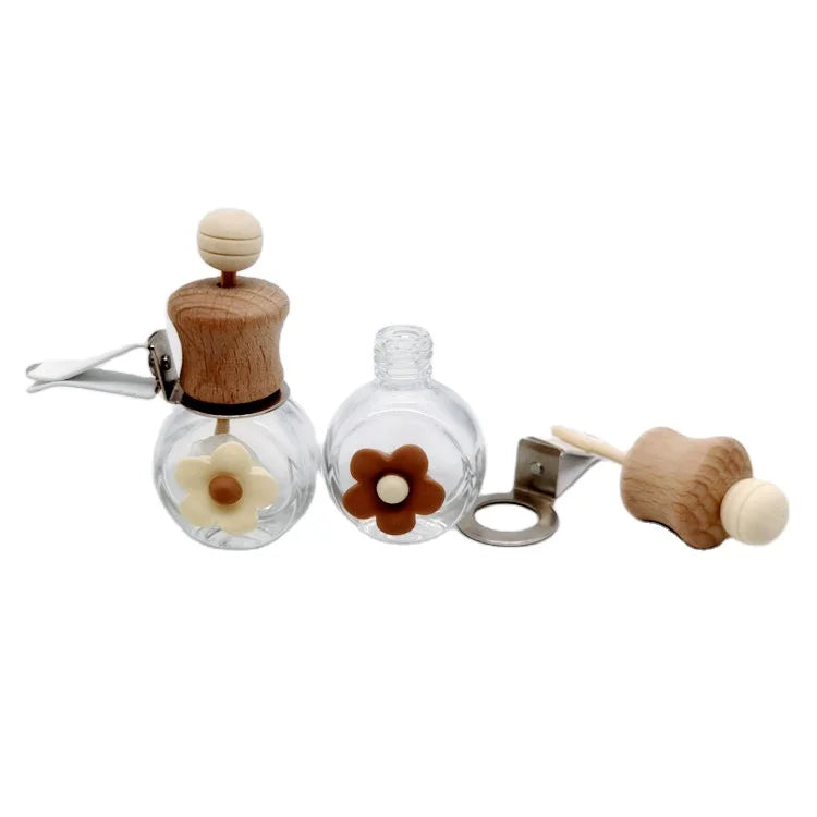 Wholesale Mini Wooden Cap Car Aroma Diffuser Bottle Clear Car Vent Fragrance Bottle with Wooden Reed