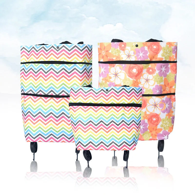 Lesgazers Collapsible Trolley Folding Shopping Bag With Wheels Shopping Cart Reusable Grocery Bags Trolley Bag on Wheels