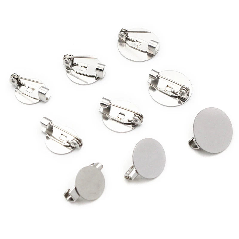 10pcs 10/12/14mm Inner Size Stainless Steel Material Brooch Style Cabochon Blank Base Cameo Setting Charms Pendant Tray DIY