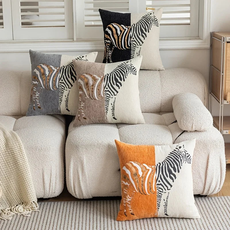 Modern Light Luxury Style Double-sided Jacquard zebra Pillow Cover Sofa Living Room Bedroom Bedside Pillow Cover
