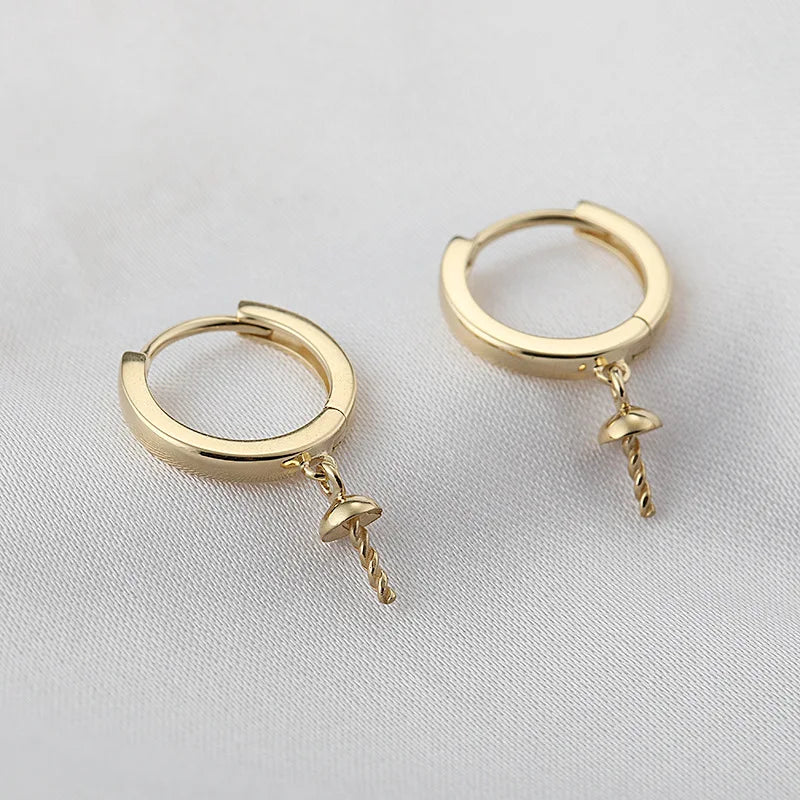 18K Yellow Chunky Gold Hoop Earrings Drop Mount Huggie Plain Solid Real 18ct Gold Earrings for Pearl Making