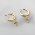 18K Yellow Chunky Gold Hoop Earrings Drop Mount Huggie Plain Solid Real 18ct Gold Earrings for Pearl Making