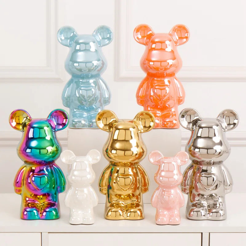 28CM Cartoon Electroplated Bear Ornament TV Cabinet Wine Cabinet Peach Heart Bear Ornament Light Luxury Home Decor Ornament