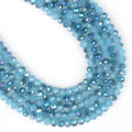 Faceted Porcelain Crystal Rondelle Spacer Beads Flat Round Half Plating Lake Blue Crystal Glass Beads for Jewelry Making