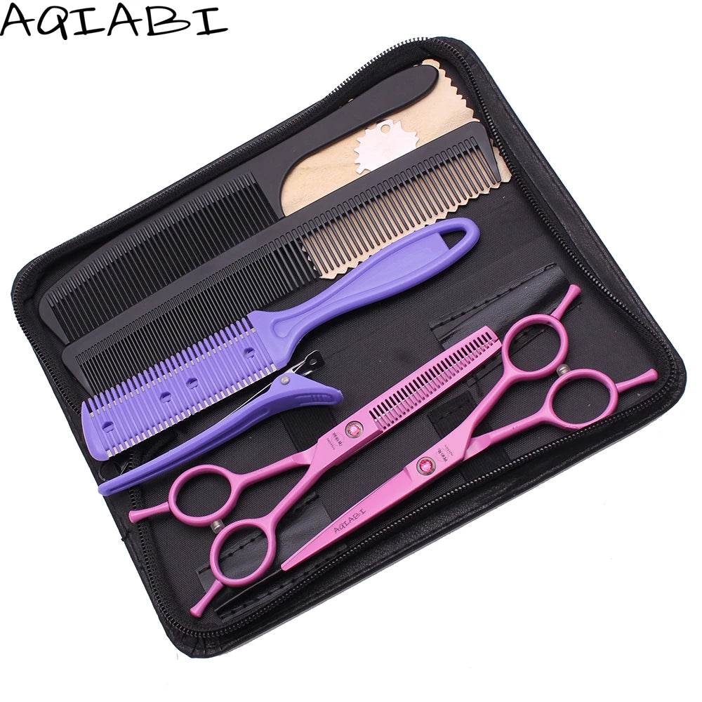 AQIABI 5.5 Inch Pink Japanese Steel Hair Scissors A1012 with Sharp Blade Tip and Finger Rest Dropshipping Thinning Shears