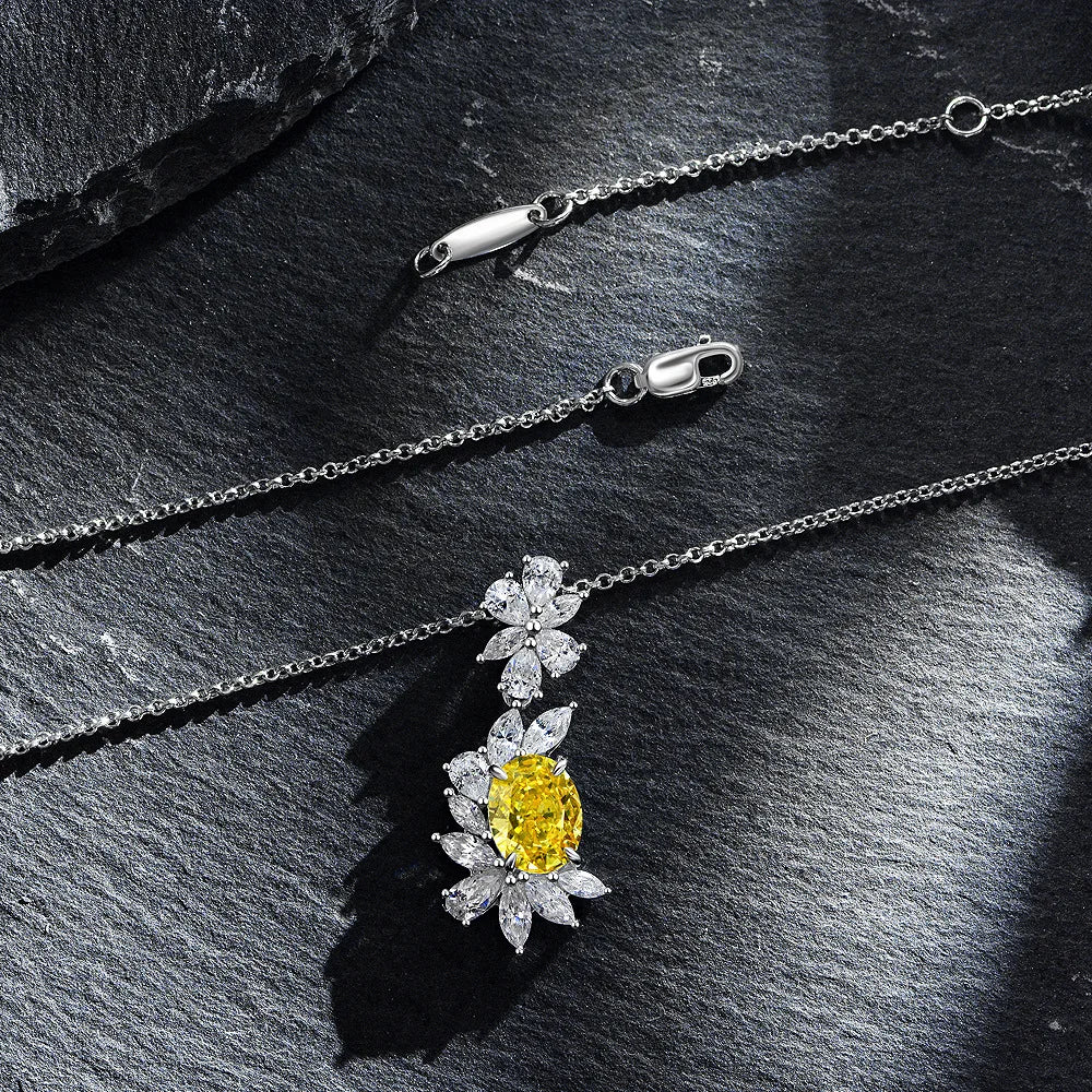 2021 New Flower Design 925 Sterling Silver Oval 7*9 High Carbon Diamond Pendant Necklace Women