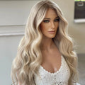 20" 22" 150% Density Ash Blonde Highlight Color Body Wave Virgin Remy European Hair HD Transparent Lace Front Wigs for White