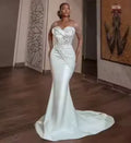 Customized Beads Lace Wedding Dress Sheer Mermaid Deep V Neck Sweep Bridal Simple Dress for Bride