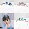 Luxury Ice Blue Crystal Girl Headbands Tiara Kids Birthday Hairband Diamond Snowflake Girl Hair Tiara