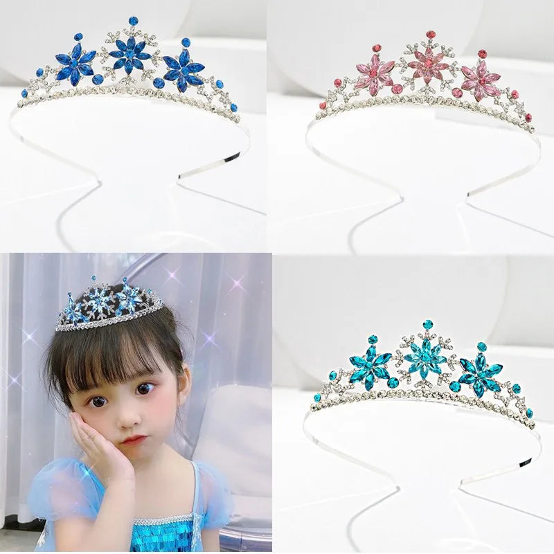 Luxury Ice Blue Crystal Girl Headbands Tiara Kids Birthday Hairband Diamond Snowflake Girl Hair Tiara