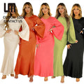 Liu Ming Women's Long Sleeve Satin Polyester Maxi Dress Elegant Stylish New Products in Solid Color Eco-Friendly