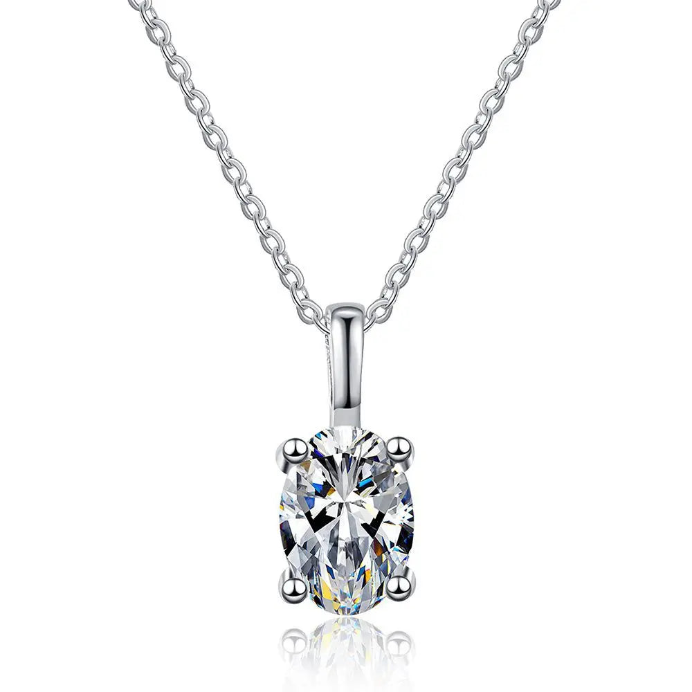 Fine Jewelry Oval Design Grade D 1ct Moissanite Necklaces 925 Sterling Silver Simple Moissanite Necklace Women