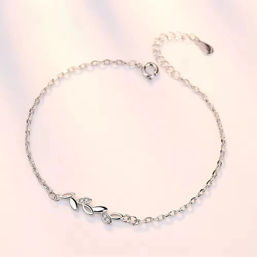YFN Jewelry 925 Sterling Silver Simple Design Hollow Out Leaf Chain Bracelet