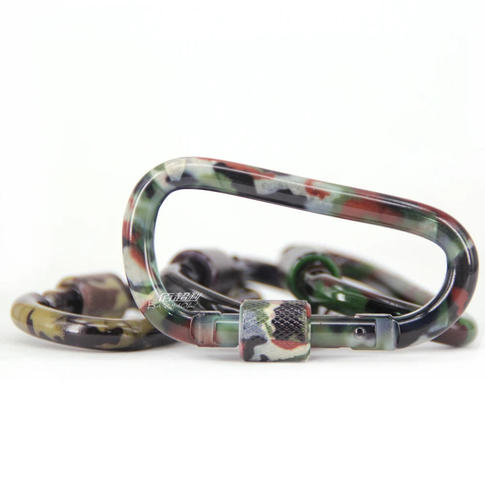 OEM/ODM Wholesale 8# 80mm*42mm Camouflage Aluminum Alloy D Shaped Snap Locking Carabiner Keychain for Heavy Industry & Mining