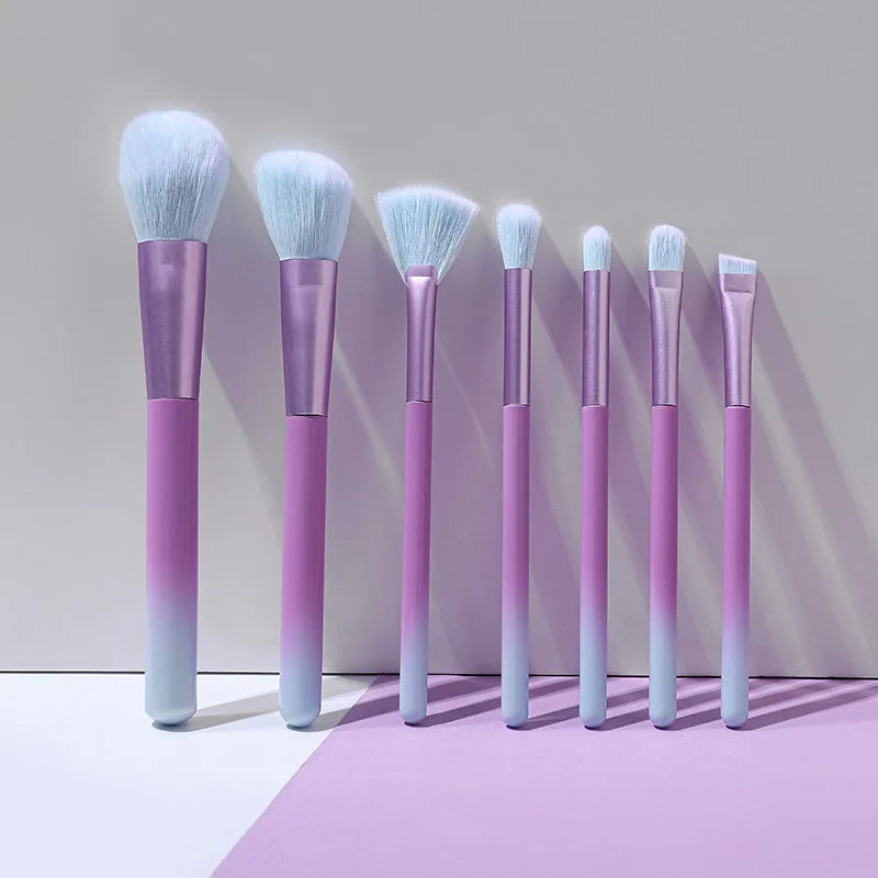 YUE New Arrival 7PCS Multi Gradient Color Handle Strong Power Powder Brush Powder Eye Shadow Foundation Makeup Brushes Set