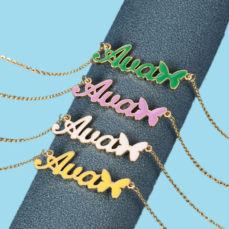 2023 New Design Personal Stainless Steel Colorful Enamel Custom Name Nameplate Choker Necklace for Women Jewelry
