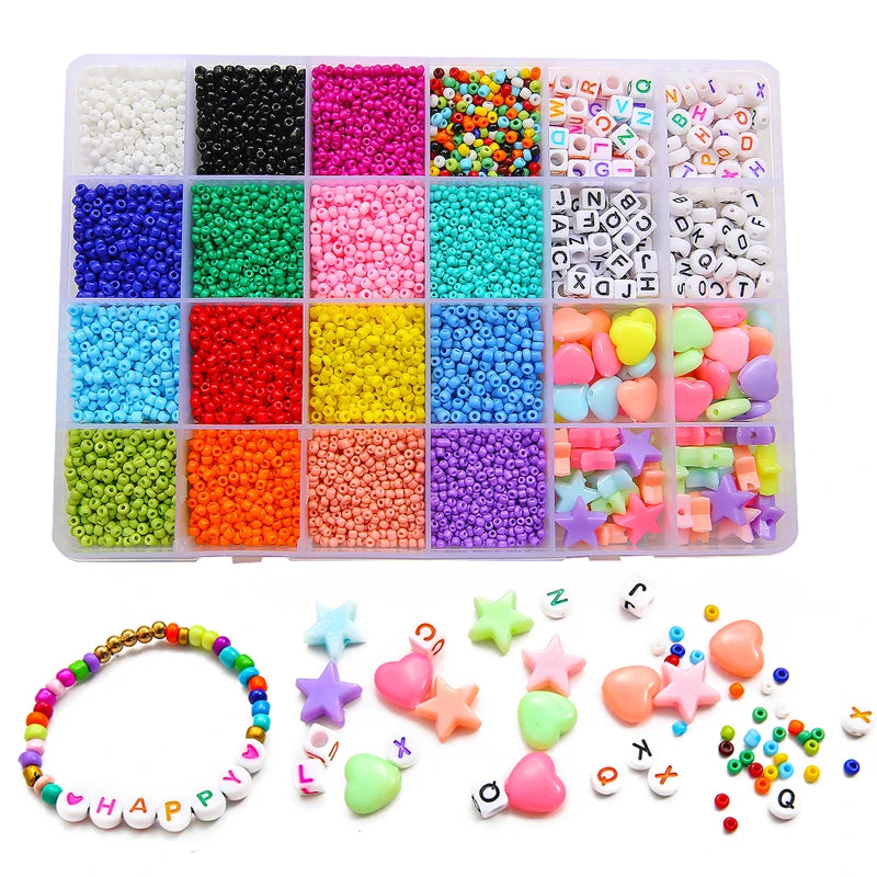 8200pcs Beads Kit Glass Seed Beads Heart Star Alphabet Letter Beads for Jewelry Bracelet Necklace Earring Making DIY