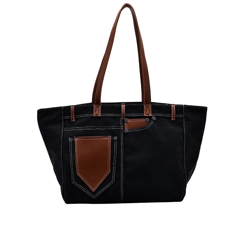 High-capacity Hand Bags Washdable Canvas Tote Bags Retro Denim Jeans Shoulder Bag Purses and Handbags
