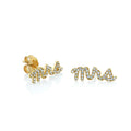 LOZRUNVE 925 Sterling Silver Pave CZ 14k Gold Ladies Dainty Mrs Word Studs Earrings