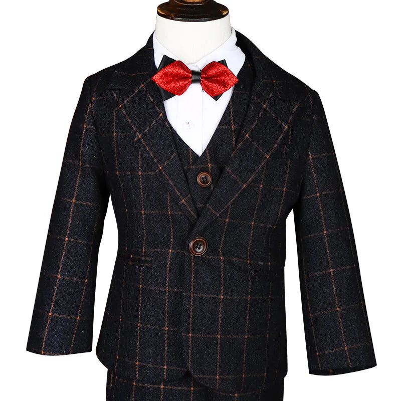 Four-Piece Suit for Children Boys Suits & Waistcoats Classic Infant Black Striped Waist Coat + Shirt Kids Blazer Formal Outfit