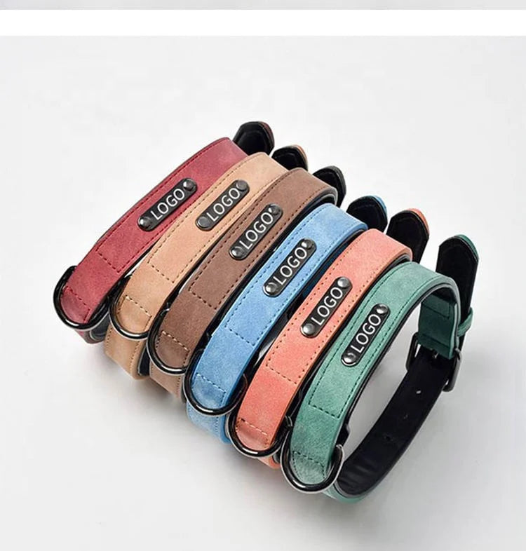 Manufacturer Luxury Custom Microfiber Solid Pet Collar Leather Waterproof Matte Walking Plain Pet Collar for Dogs and Cats