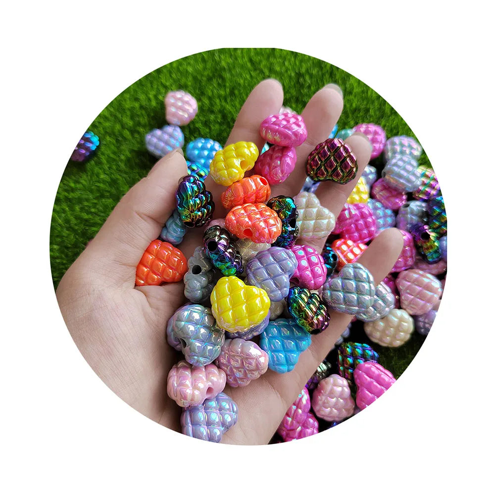 Bulk 100Pcs Mixed AB Color Grid Heart Loose Spacer Beads Valentine's Day Theme Charms for Bracelet Necklace Jewelry Making DIY