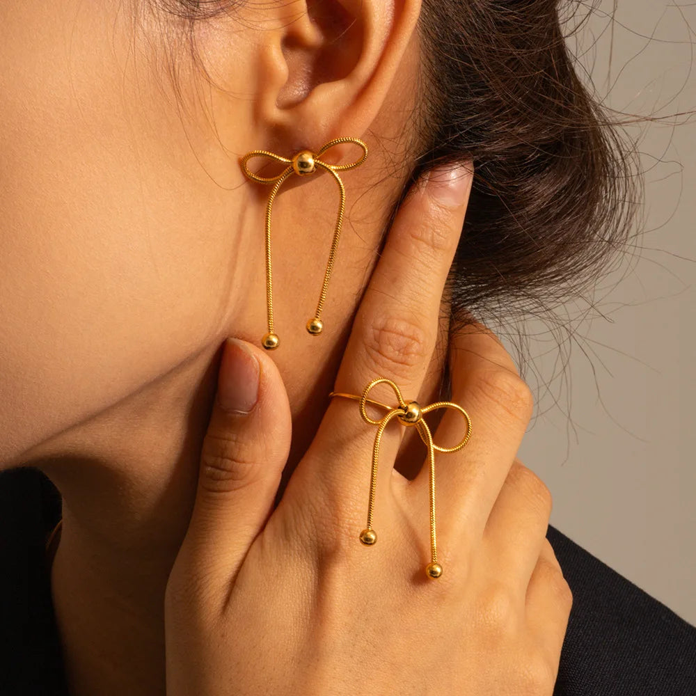 HOVANCI Minimalist Jewelry New Design Snake Chain Bow Earring 18k Gold Plated Tarnish Free Stainless Steel Earrings