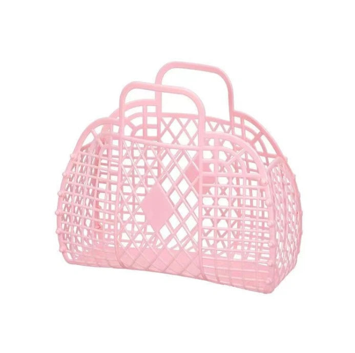 Personalized Retro Vintage Folding Plastic Pvc Jelly Basket Tote Beach Bag Handbag Purse for Girls Women Party Favor Bags